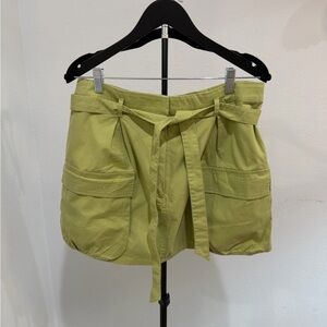 High-Waist  Green Paperbag Shirt with Tie Belt